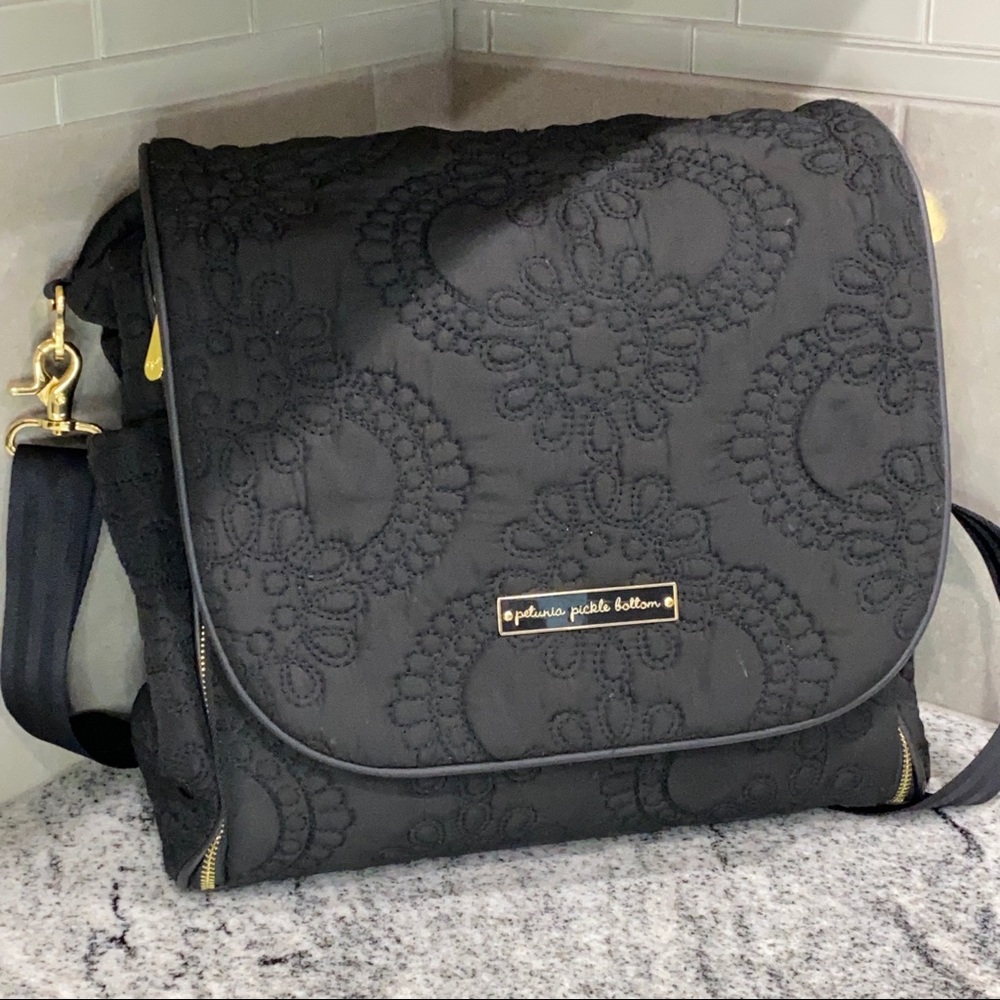 Petunia Pickle Bottom Black Embroidered Bag